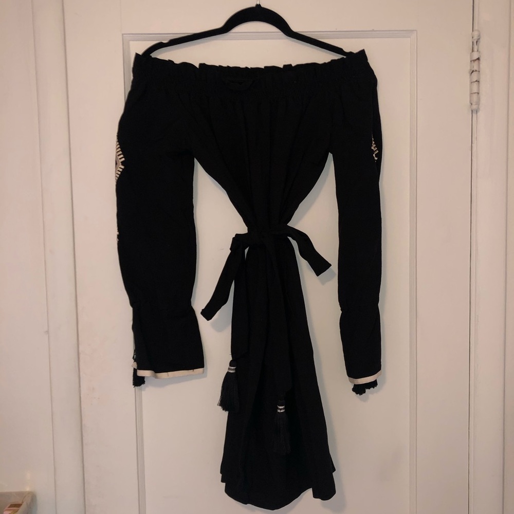 Off the shoulder black tie dress